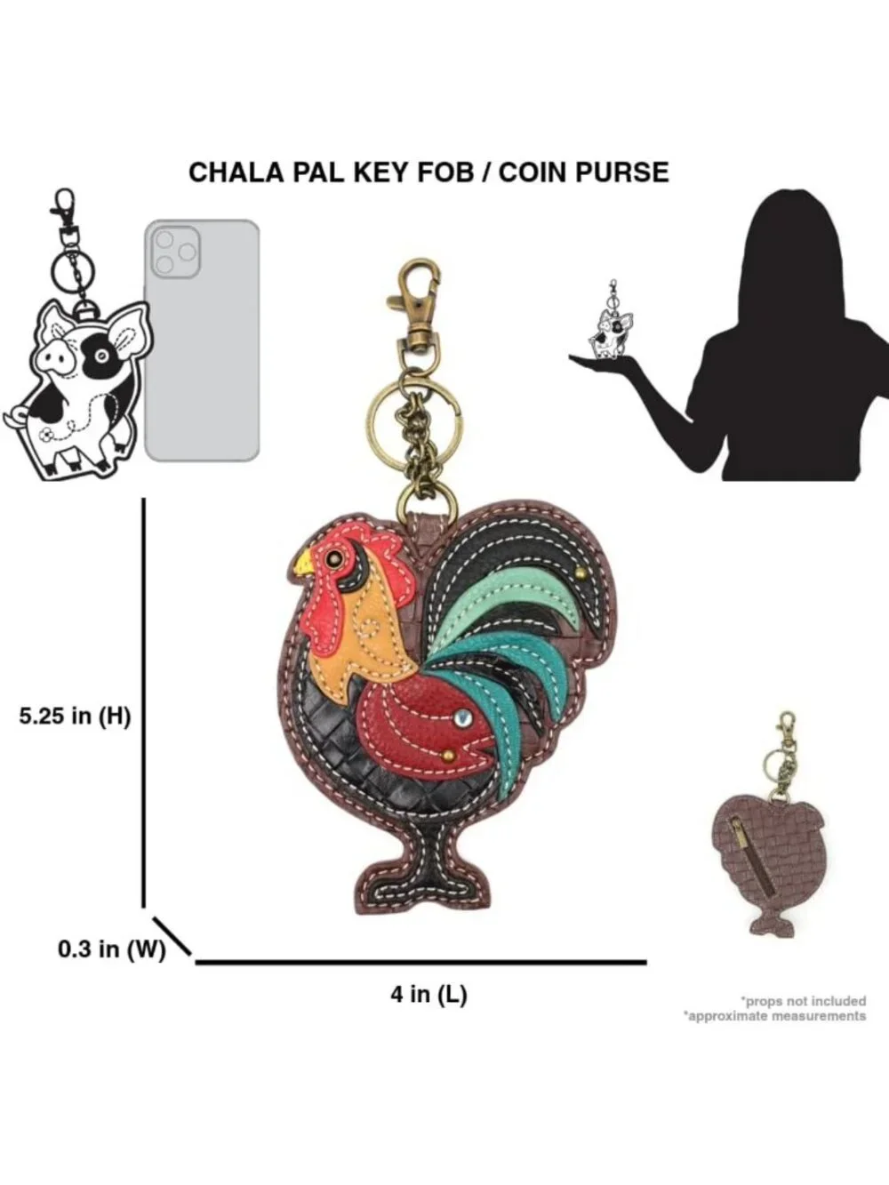 Chic Farmhouse Decorative Key Fob & Coin Purse Accessory - Rooster Design